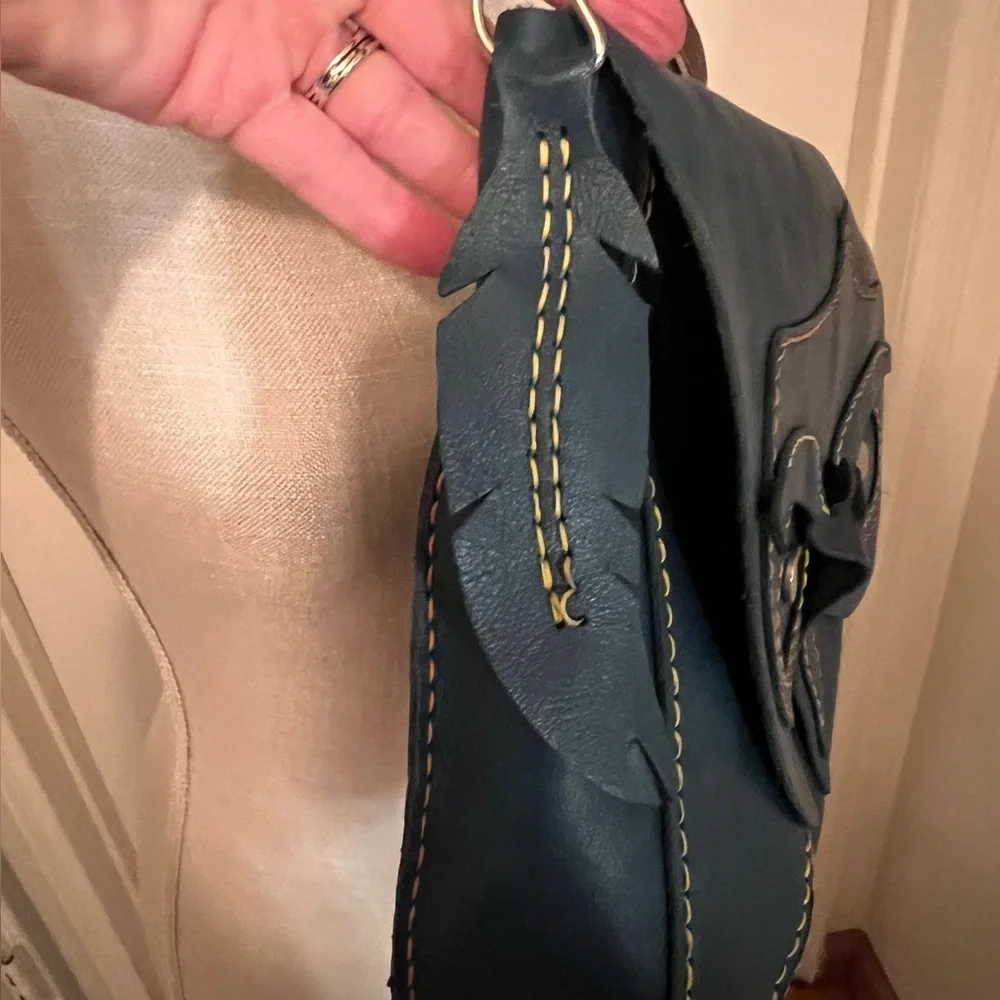 Owl Design Blue Leather messenger Bag
